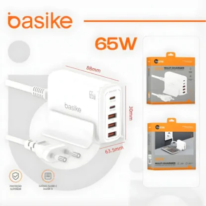 Carregador Basike 65W Usb Pd 65W + Cabo 1,5M Carga Rapida
